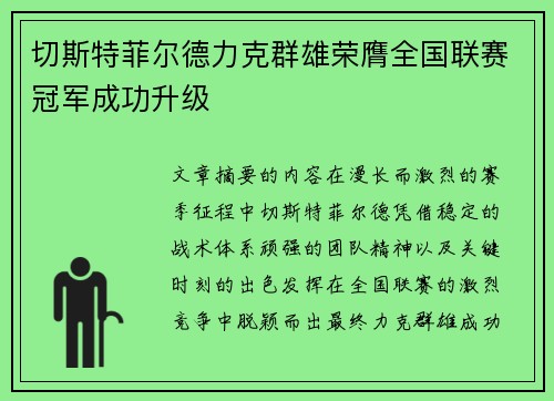切斯特菲尔德力克群雄荣膺全国联赛冠军成功升级